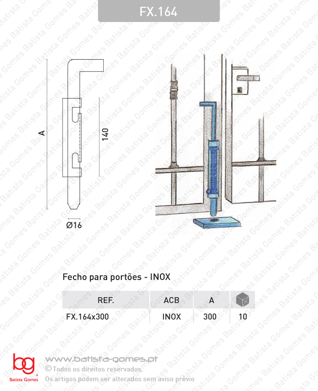 Fecho serralheiro com var�o �16mm (soldar ou aparafusar) - INOX 304